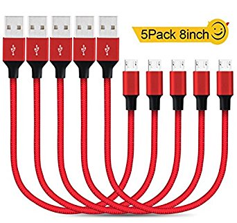 Vanzon Micro USB Cable,5Pack 8 Inch Short Nylon Braided High Speed Android Charger USB to Micro USB Cable Samsung Fast Charger Charging Cord for Samsung Galaxy S7 Edge/S6/S4/Note 5/Note 4 (Red)