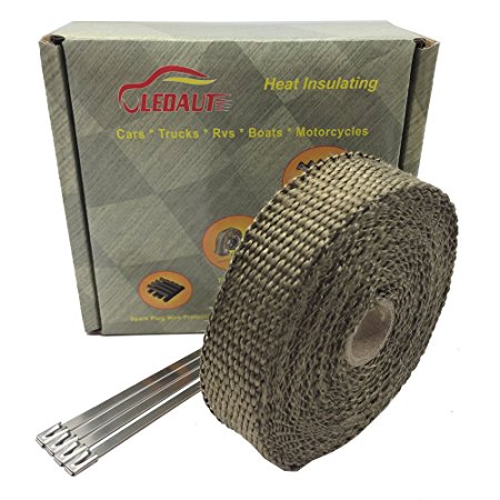 LEDAUT 1"25' Titanium Exhaust Heat Wrap Heat Shield Wrap for Motorcycle Exhaust Manifold With 8" Locking Ties (Pack Of 4)
