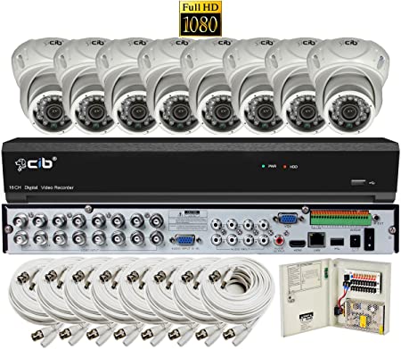 CIB Security H80P16K2T03W-8KIT-W 16CH 1080P Video Security DVR, 2TB HDD & 8x2.1-MP 1920TVL Night Vision Camera, White