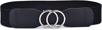 Beltox Women’s Elastic Stretch Wide Waist Belts w Double Rings Gold/Silver Buckle …