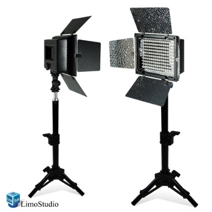 LimoStudio 2PC LED 160 Photographic Lighting Kit Photo Studio Barndoor Light Continuous Video Light AGG1274