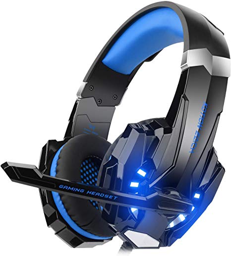 DIZA100 Kotion Each G9000 Gaming Headset Headphone 3.5mm Stereo Jack with Mic LED Light for Xbox One S/Xbox one/PS4/Tablet/Laptop/Cell Phone-Black&Blue