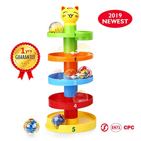 Peradix Baby Educational Toys for 1 2 Year Old Boy Girl Toddlers Swirl Ball Ramp Ball Drop Toys Puzzle Rolling Ball Tower Bell Stacker for Kids Activity Center Games