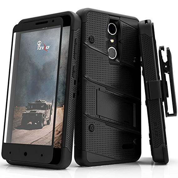 ZTE Grand X4 Case, Zizo [Bolt Series] w/ [ZTE Grand X4 Screen Protector] Kickstand [12 ft. Military Grade Drop Tested] Holster Belt Clip - Blade Spark