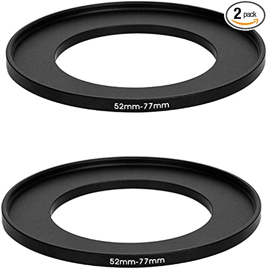 (2 Pcs) 52-77MM Step-Up Ring Adapter, 52mm to 77mm Step Up Filter Ring, 52 mm Male 77 mm Female Stepping Up Ring for DSLR Camera Lens and ND UV CPL Infrared Filter, Model Number: FR5277