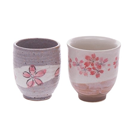 Japanese tea cup set, beautiful cherry blossom flowers designs, set of 2 cups