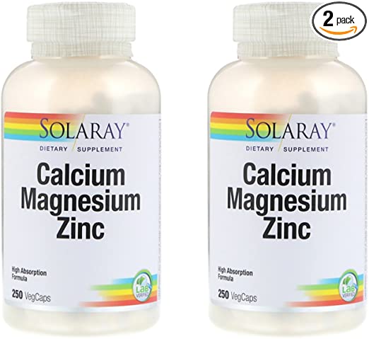 Solaray - Calcium Magnesium Zinc,250 Capsules (Pack of 2)