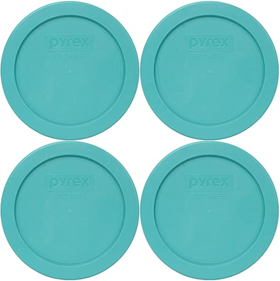 Pyrex 7200-PC Turquoise Round Plastic Food Storage Replacement Lids - 4 Pack