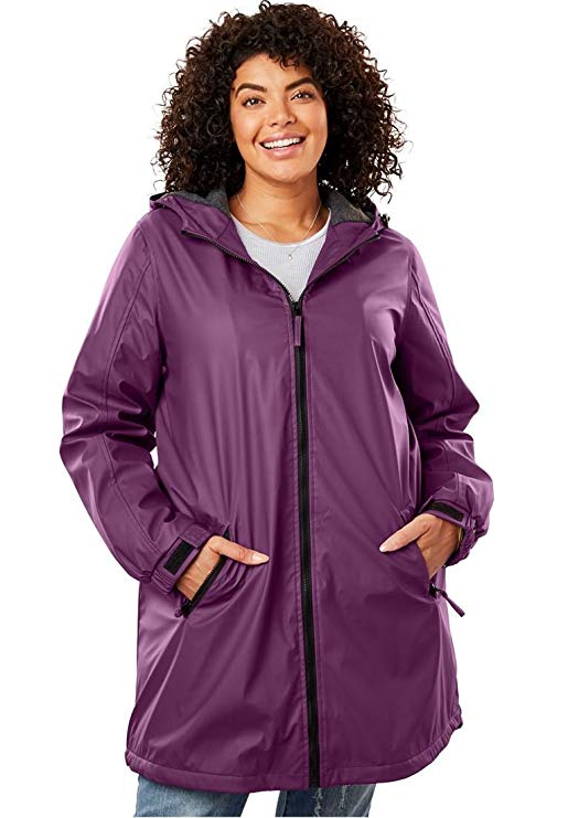 Woman Within Plus Size Hooded Slicker Raincoat