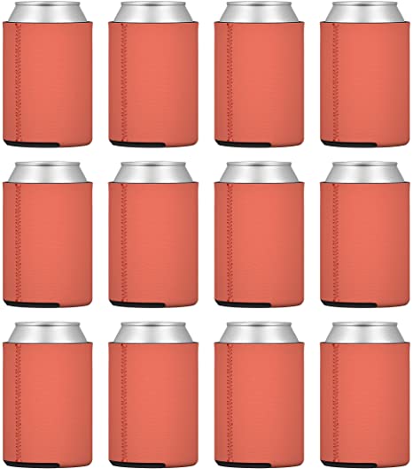 TahoeBay 12 Neoprene Can Sleeves for Standard 12 Ounce Cans Blank Beer Coolers (Coral, 12)