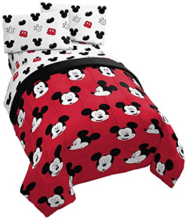 Jay Franco Disney Mickey Mouse Cute Faces 4 Piece Twin Bed Set - Includes Reversible Comforter & Sheet Set - Super Soft Fade Resistant Polyester - (Official Disney Product)