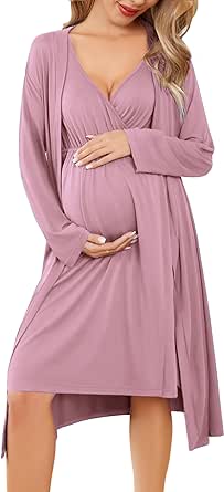 Ekouaer Maternity Nursing Gown and Robe Set Labor Delivery Nursing Nightgowns for Breastfeeding Pregnancy Clothes