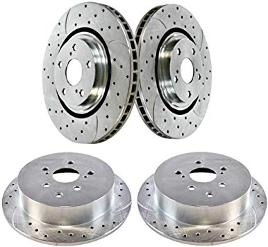 Prime Choice Auto Parts BRKPKG040103 Front Rear (4) Drill Slotted Performance Brake Rotors