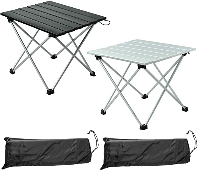 fani 2 Pcs Portable Camping Table with Aluminum Table Top and Carry Bag,Hard-Topped Aluminum Folding Camping Table, Easy to Carry, Prefect for Outdoor, Picnic, BBQ, Cooking, Festival, Beach