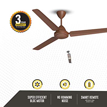 Gorilla Efficio Energy Saving 5 Star Rated 3 Blade Ceiling Fan With Remote Control and BLDC Motor, 1400mm- Brown