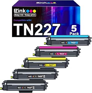 E-Z Ink TN-227 TN227 Compatible Toner Cartridge Replacement for Brother TN227 TN-227 TN227BK/C/M/Y High Yield to use with HL-L3270CDW HL-L3230CDW HL-L3210CW HL-L3290CDW MFC-L3710CDW (5 Pack)