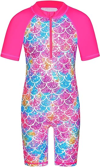 TFJH E Girls Swimsuit 3-10 Years UPF 50  UV One Piece Swimwear with Zipper