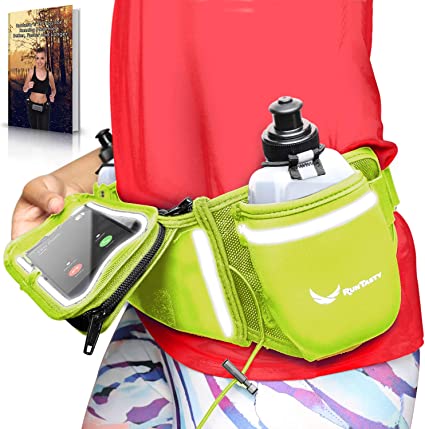 [Voted No.1 Hydration Belt] Electric Lime Winners' Running Fuel Belt - Includes Accessories: 2 BPA Free Water Bottles & Runners Ebook - Fits Any iPhone - w/Touchscreen Cover - No Bounce Fit and More!