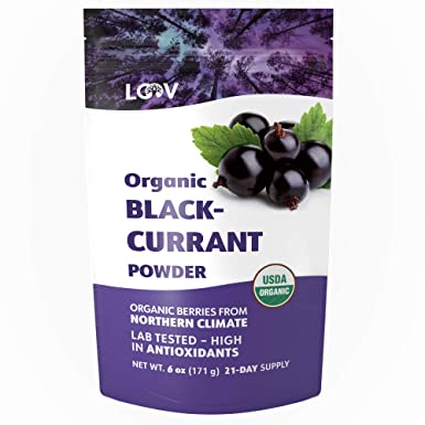Blackcurrant Powder Organic, Rich in Anthocyanin and Vitamin C, Made from 100% Whole Blackcurrants, Freeze-Dried, 6 oz, Raw, Grown in Northern Europe, 21-Day Supply, USDA/EU Certified Organic
