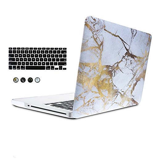 Macbook Air 13" Case, Amever 2 in 1 Soft-Skin Smooth Finish Soft-Touch Rubberized Plastic Hard Matte Frosted Slim Case Cover   Soft TPU Keyboard Skin for Macbook Air 13"(A1369 and A1466)-Marble Gold