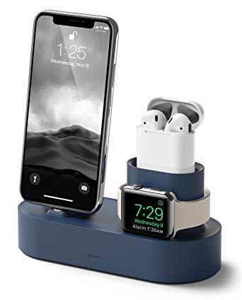 elago Charging Hub [Jean Indigo] - [3 in 1 Charging Stand] - for Apple Watch Series 4 (2018)/3/2/1; Apple AirPods ; iPhone Xs/XS Max/XR/X/8/8 Plus, and All iPhone Models