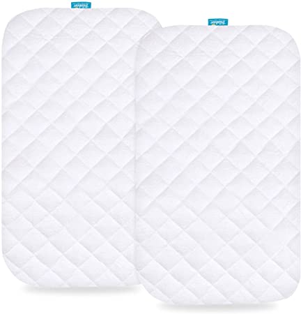 Biloban Waterproof Bassinet Mattress Pad Cover Compatible with MiClassic 2in1 Stationary&Rock Bassinet, 2 Pack, Ultra Soft Bamboo Sleep Surface, Breathable and Easy Care