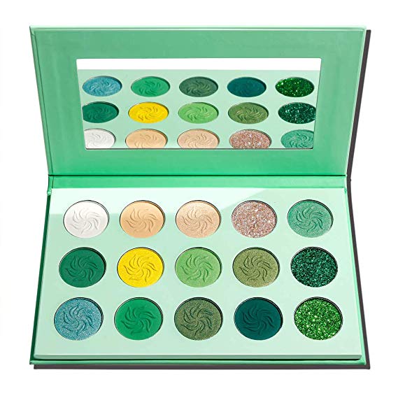 Green Eyeshadow Palette Matte Shimmer Glitter,15 Color Bright High Pigmented Makeup Palette Eyeshadow Long-lasting Waterproof Eye Shadow Pallet. (GREEN)