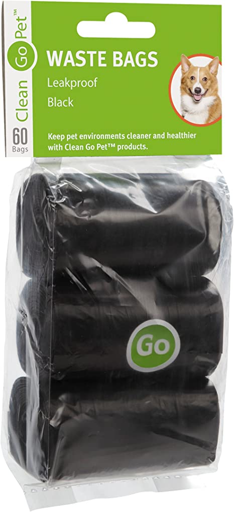 Clean Go Pet Replacement Dog Waste Bags, 3-Pack of 20-Count Rolls, Durable, Leakproof Plastic Poop Bags, Black