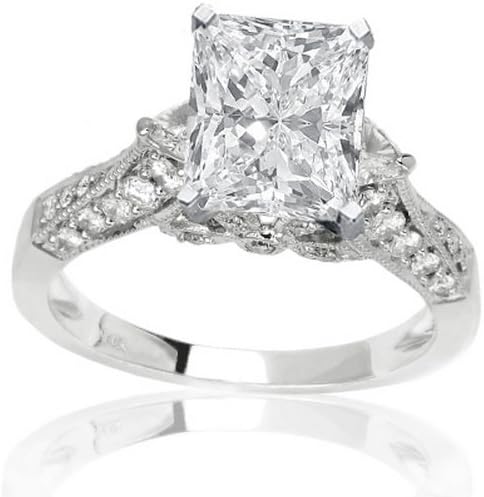 1.38 Carat t.w. GIA Certified Princess Cut 14K White Gold Trillian And Round Diamond Engagment Ring (D-E Color VVS1-VVS2 Clarity)