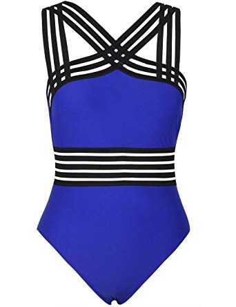 Hilor Women's One Piece Swimwear Front Crossover Swimsuits Hollow Bathing Suits Monokinis