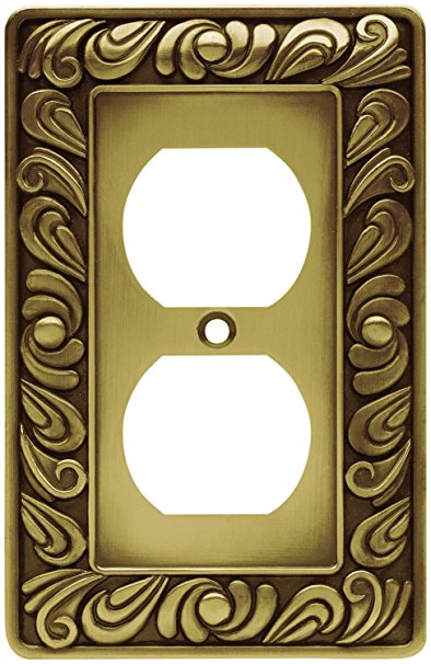 Franklin Brass 64045 Paisley Single Duplex Outlet Wall Plate / Switch Plate / Cover, Tumbled Antique Brass