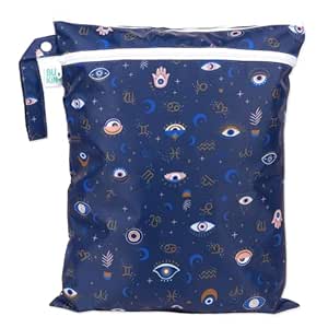 Bumkins Waterproof Wet Dry Bag for Baby, Travel, Swim Suit, Cloth Diapers, Pump Parts, Pool, Gym Clothes, Toiletry, Hook to Stroller, Pack for Daycare, Zip Bag, Wetdry Packing Pouch, Evil Eye