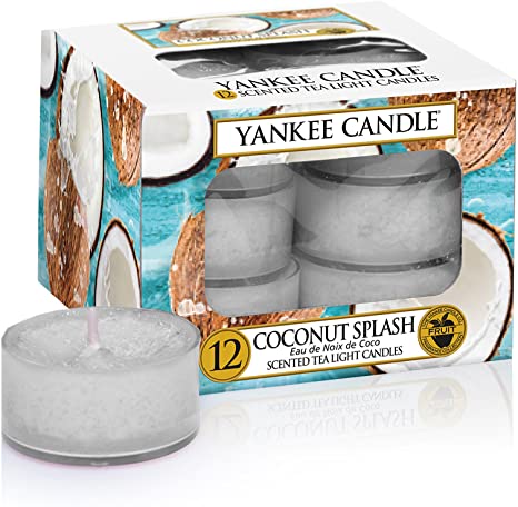 Yankee Candle Scented Tea Light Candles, Coconut Splash, 12 Count, Wax, (x12)