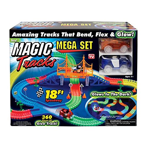 Magic Tracks Mega Set with RED & BLUE Car | As Seen on TV | 360 Piece Glowing 18' Track Set