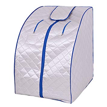 COSTWAY Far Infrared Sauna, Portable Sauna Spa Room, Wired Remote Control with Folding Chair, 3 Heating Levels Footpad and 0-60 Minutes Timer for Full Body Slim, Detox and Weight Loss