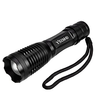 YSIM Handheld Flashlight Water Resistant Camping Torch Adjustable Focus Zoom Tactical Light Lamp T6 for Outdoor Sports lighting