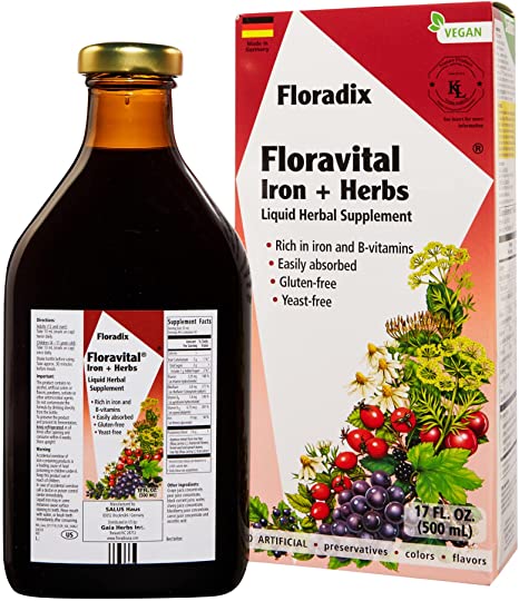 Floradix, Floradix Iron & Herbs Vegetarian Liquid Supplement for Energy Support, 17 Oz