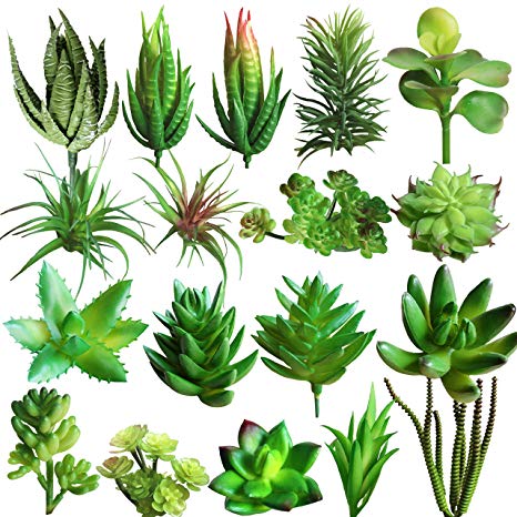 Supla 18 PCS Faux Artificial Mini Succulent Plants Unpotted Textured Aloe Echeveria Agave Sedum Air Plants Cactus in Green Faux Succulent Pick Succulent Stems Faux Succulent Floral Arrangement Accent