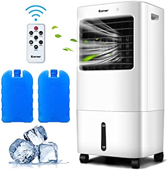 COSTWAY Evaporative Cooler, 3-in-1 Cooler, Fan and Humidifier with 7.5H Timer, 4 Speeds and 3 Modes, Remote Control, Portable Air Cooler with 4 Wheels, 2 Ice Boxes for Home Office