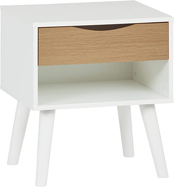 Amazon Brand – Rivet Campbell Mid-Century Media Console with Tapered Legs, 20"W, Pale Wood and White