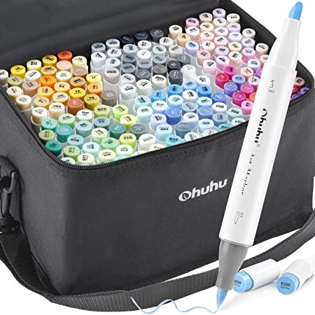 Ohuhu Alcohol Brush Markers, 168-color Art Markers Set, Double Tipped Alcohol-based Markers for Adults Coloring Illustration, Brush & Chisel, 48 Pastel Colors   120 Colors   1 Alcohol Marker Blender