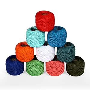 TIMESETL Crochet Thread Set Of 10 Ball Crochet Cotton Thread Yarn For Knitting And Craft Making. Size 20 Gram 55 To 60 Mtr Approx. (Multicolour), 230 Gram