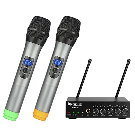 FIFINE K036 UHF Dual Channel Wireless Handheld Microphones, Easy-to-use Karaoke Wireless Microphone System