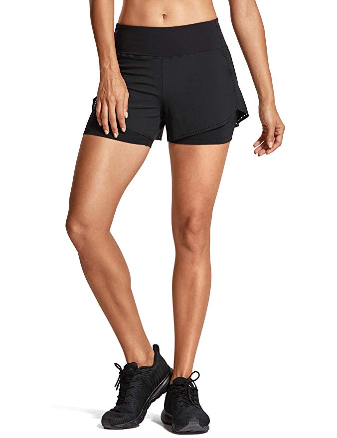 CRZ YOGA Women's Workout Sports Running Shorts Pants with Zip Pocket - 4 inch