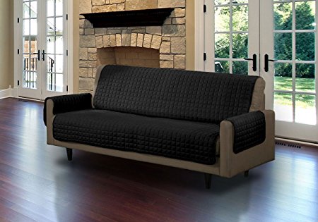 Quilted Microsuede Pet Dog Couch Furniture Protector Cover With Tucks (Black, Sofa)