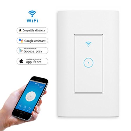 Smart Light Switch,In-wall Smartphone Remote Control Wi-Fi Light Switch Compatible With Alexa and Google Home,No Hub Required,Timing Function,Control Your Fixtures From Anywhere (Smart Switch-1PCS)