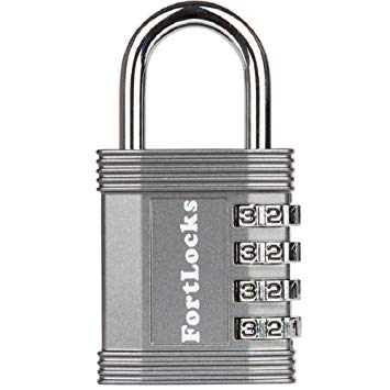 FortLocks Combination Lock - 4 Digit Padlock for School & Gym Locker, Outdoor, Fence, Hasp, Storage, Case, Toolbox & Shed – Resettable All Weather Anti Rust Metal & Steel – 1 Pack Silver