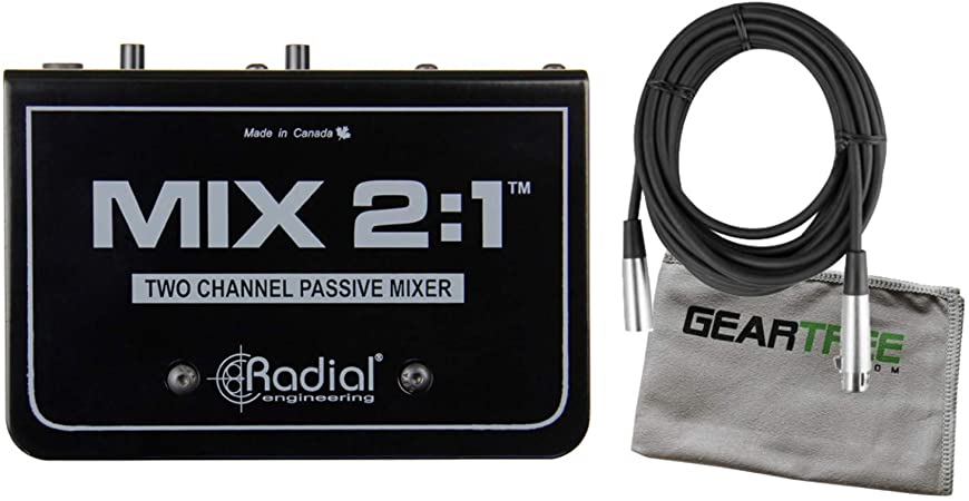 Radial Mix 2:1 2-channel Passive Mono Summing Mixer with 20' XLR Microphone Cable and Zorro Polishing Cloth