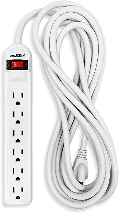 Digital Energy 6-Outlet Surge Protector Power Strip with 8-Ft Long Extension Cord, White, ETL Listed/UL Standard