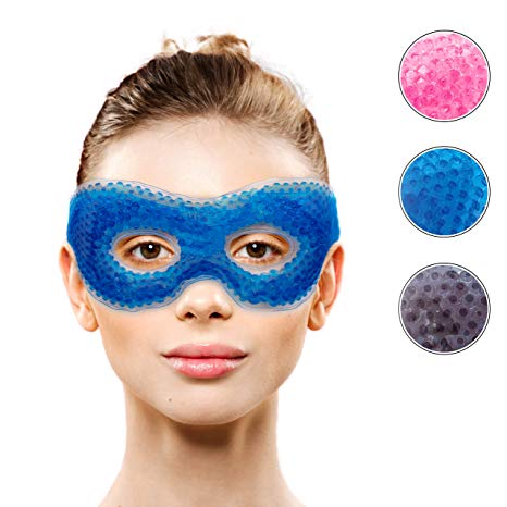 Gel Eye Mask with Eye Holes- Hot Cold Compress Pack Eye Therapy | Cooling Eye Mask for Puffy Eyes, Dry Eyes, Headaches, Migraines, Dark Circles, Sinus - Reusable Eye Face Mask | Ergo Gel Bead (Blue)